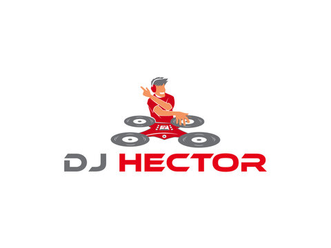 Dj hector logo with turntables and headphones vector illustration
