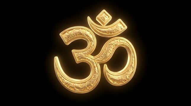 Golden Om Symbol Isolated on Black Background