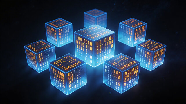 Glowing cubes with binary code