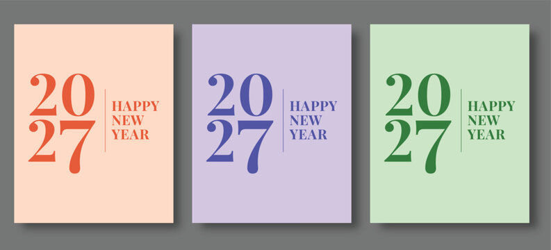 2027 happy new year typography, elegant greeting card design, festive poster template vector illustration