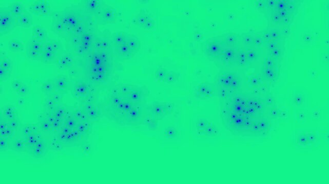 Blue particles and tiny scattered dots float randomly across a vibrant green screen background for video editing.