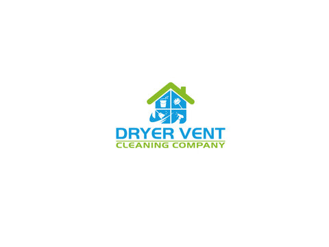 House shaped logo with cleaning tools vector illustration on white background