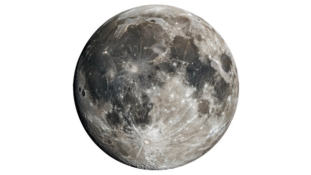 Realistic texture model of the full moon sphere isolated on a white background