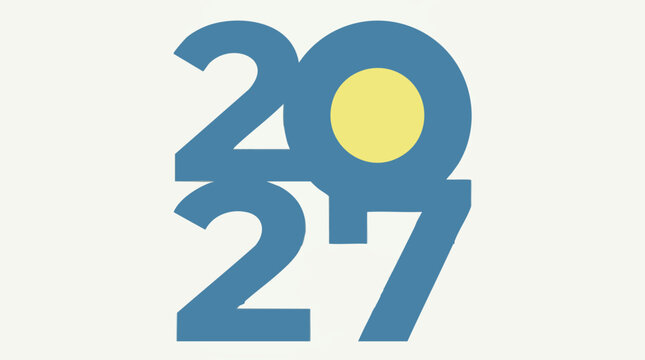 Minimalist graphic design of the year 2027 in blue and yellow