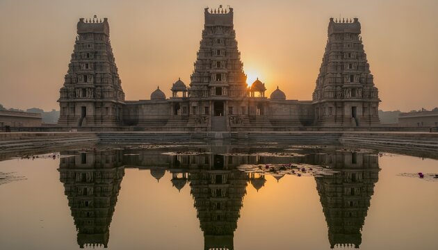 Reflection of Hindu Temple in Sacred Water Tank