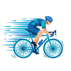 Fototapeta premium Cyclist Riding Fast Bicycle on White Background