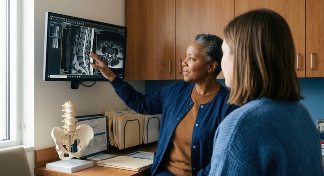 Doctor Explaining X-Ray Results To Patient