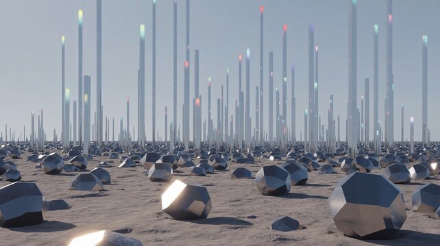 Surreal Chromatic Void-Crystal Rain Ascending From Mineral Plains Into a Pale Cyan Giant Transit｜多彩な虚空結晶の雨が鉱物平野から淡青巨星食へ上昇する超現実世界