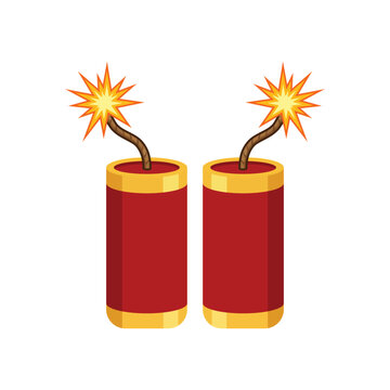 Pair of red dynamite sticks with burning fuses and sparks for explosion effect.
