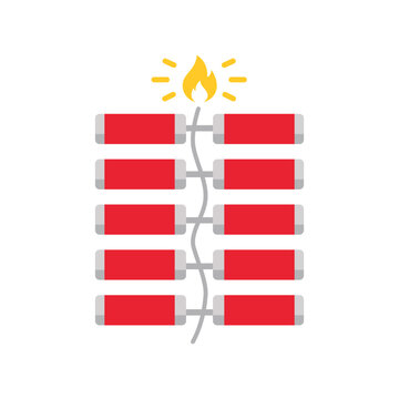 Bundle of red firecrackers connected with fuses, ready to explode for celebration.