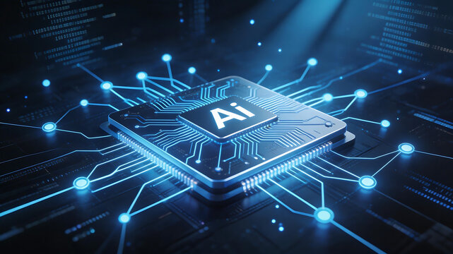 AI chip with glowing circuit connections