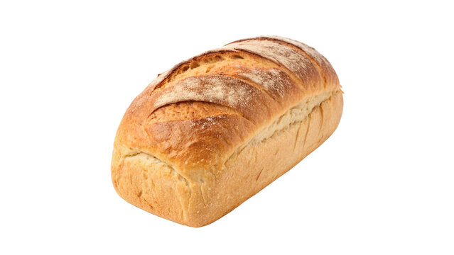 Whole fresh loaf of traditional crusty wheat bread isolated on a white background