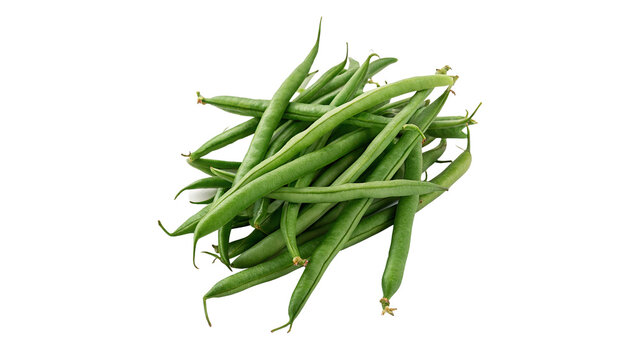 Heap of fresh green beans pods organic healthy vegetable isolated on a white background