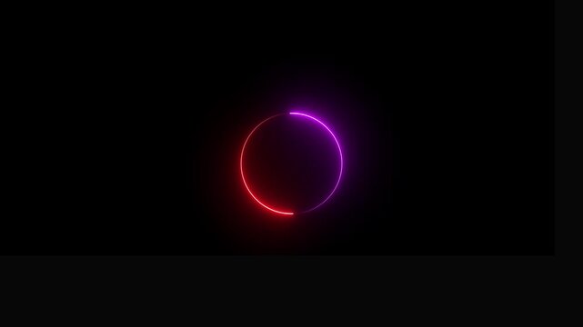 Modern Neon Animation. Glowing neon circle border frame. red and violet color border.
