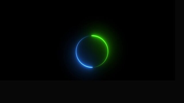 Modern Neon Animation. Glowing neon circle border frame. blue and green color border.
