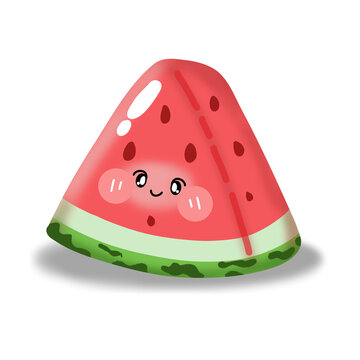 Cute kawaii watermelon slice illustration isolated on transparent background