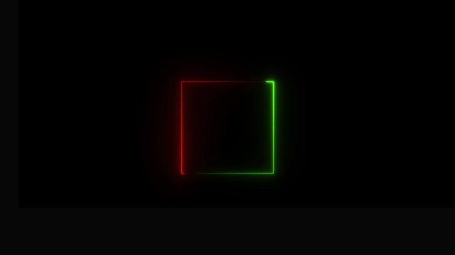 White and grenn neon light frame with seamless loop effect, glowing neon white rectangle, live streaming neon text frame animation. Animation of glowing neon rectangles abstract background.
