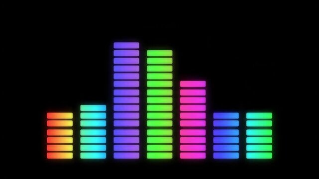 RGB colored audio equalizer sound wave bars animation on black background