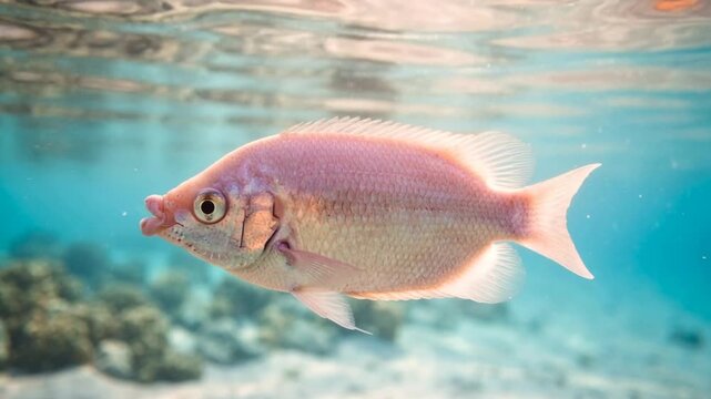 kissing gourami underwater close up at morning light in borneo indonesia freshwater habitat video
