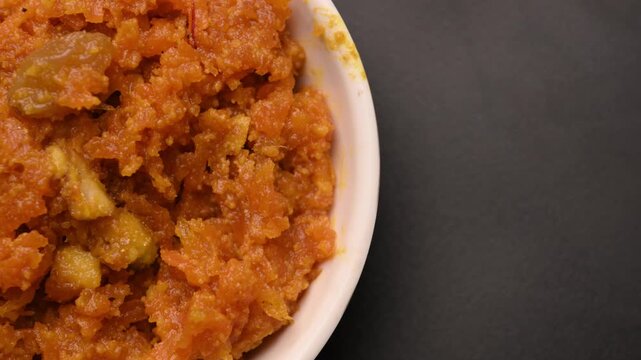 Gajar Halwa Carrot Dessert Overhead Top View With Side Space
