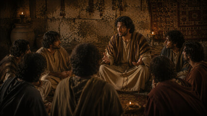 Fototapeta premium Biblical Joseph Comforting His Brothers With Forgiveness And Mercy