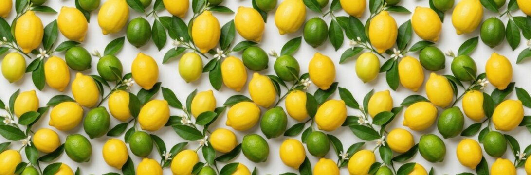 Fresh Citrus Fruits Pattern Yellow Lemons Green Limes Leaves