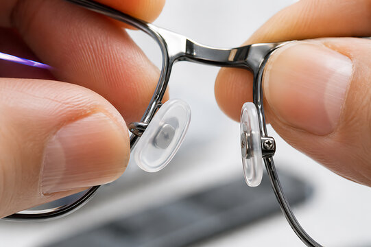 Eyeglass Nose Pad Replacement and Frame Adjustment with Precision Tool Vector Optical Repair Service Illustration