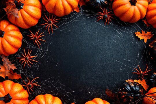 Halloween carved scary pumpkin jack o lantern on color background with empty copy space for text message