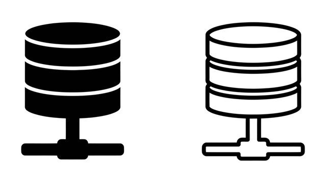 Database Icon Pair: A set of two database icons, one solid black and one outlined in black, symbolizing data storage and management.