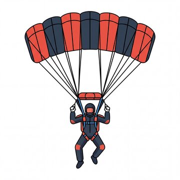 Skydiver descending with an open red and black parachute vector