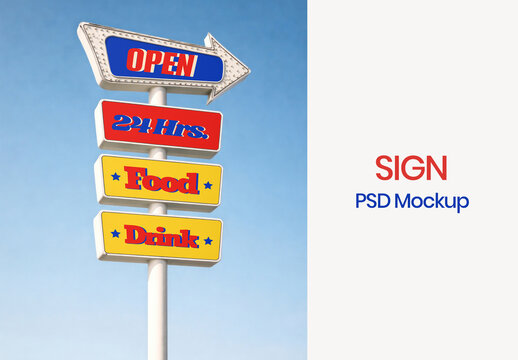 Retro Sign Mockup Template PSD