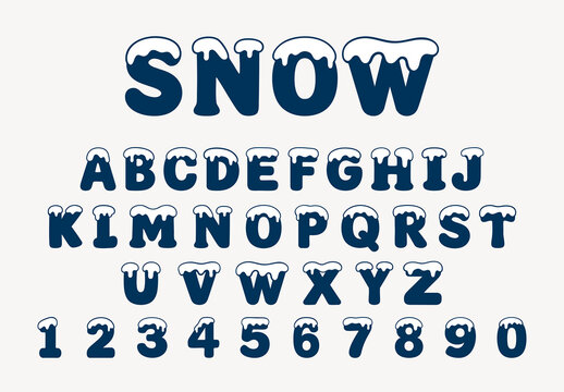 Snow Themed Font With Numbers Set