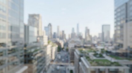 Fototapeta premium Blurred view of a modern city skyline with skyscrapers and urban street.