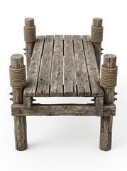 Naklejka premium Rustic Weathered Wooden Dock with Rope Details Isolated on White Background for Nautical Design and 3D Rendering