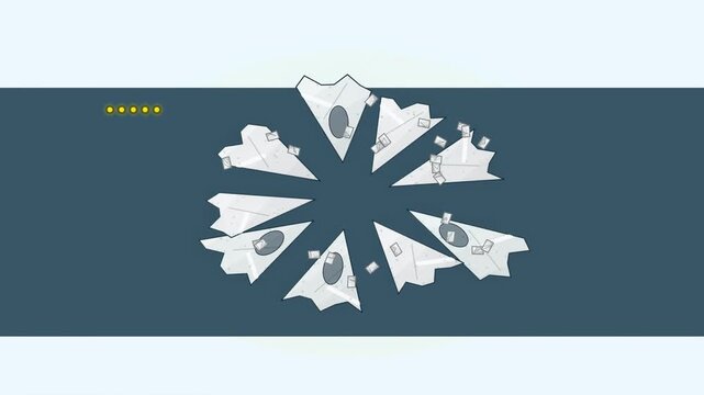 Abstract animated sea ice floes breaking apart drawn as cyan and teal lines and shapes on a bright, clean light background. Seamless looping 4K motion graphics video with free space for text, ideal fo