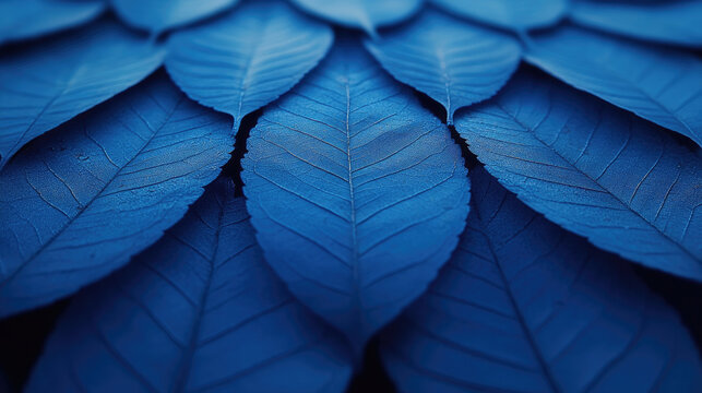 Deep Blue Leaf Pattern Abstract Background, Close-up of Textured Foliage