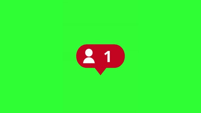 Animated social media add friend button featuring a white user icon and follower counter inside a red notification-style badge, isolated on a bright green screen. The clean motion graphic is ideal for