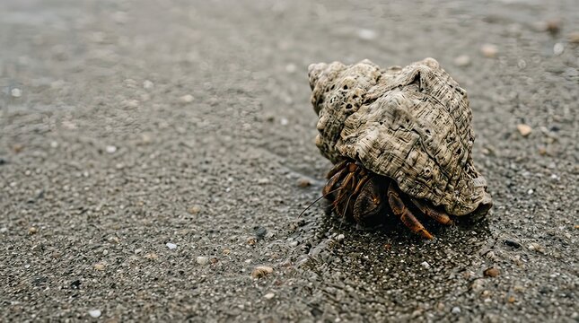 hermit crab on wet sandy beach