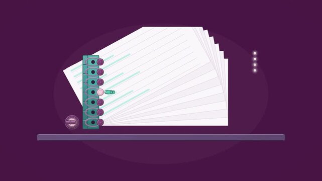 Abstract animated audit trail sealed step by step drawn as violet and blue lines and shapes on a deep dark background. Seamless looping 4K motion graphics video with free space for text, ideal for bus