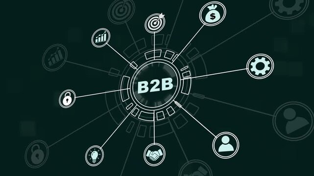 Dynamic b2b business strategy infographic animation featuring interconnected corporate digital network growth concepts, marketing solutions, and modern global enterprise connectivity