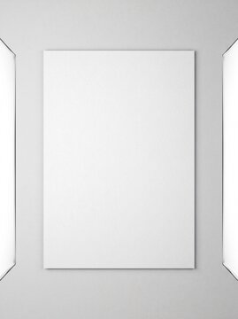 Blank Tri-fold Brochure Mockup Standing Folded on Grey Studio Background for Corporate Marketing Design Presentation