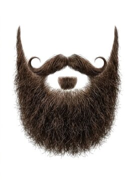 Realistic Brown Full Beard with Handlebar Mustache and Soul Patch Isolated on White Background for Men's Grooming