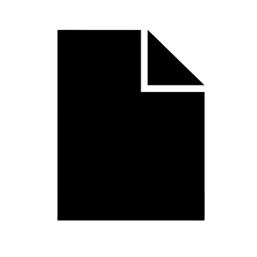 Minimalist document icon vector, black paper sheet with folded corner, flat digital file symbol for web interface design