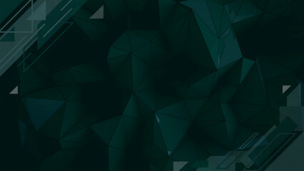 Obraz premium Dark Green Low Poly Abstract Geometric Background With Triangle Facet And Futuristic Corner Element