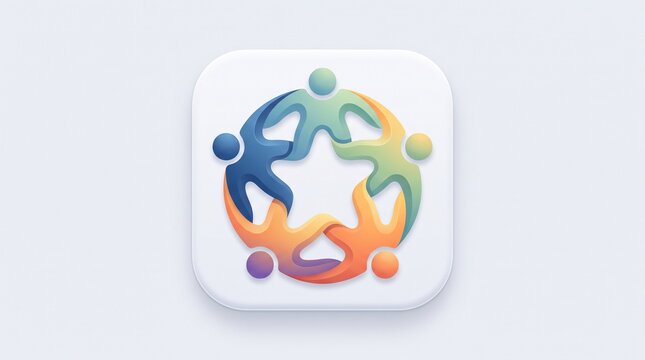 Stylized group of diverse human figures forming a star shape, representing connection.