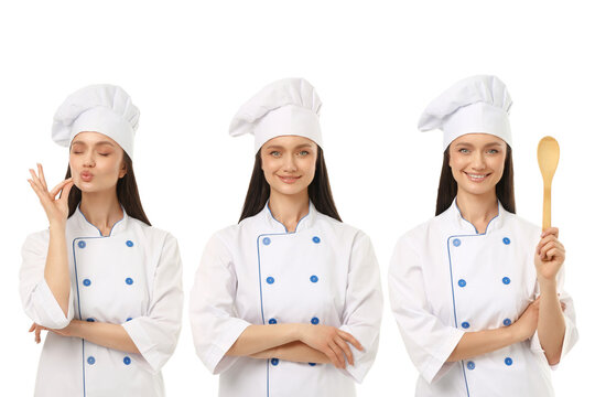 Set, Young chef poses with various expressions in uniform, PNG
