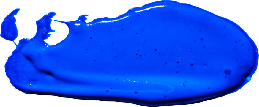 Glossy cobalt blue acrylic paint smear with tiny bubbles and jagged edge isolated on transparent background