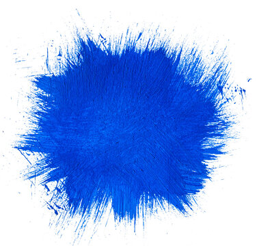 Vibrant blue acrylic brush stroke with impasto texture and radiating spiky edges isolated on transparent background