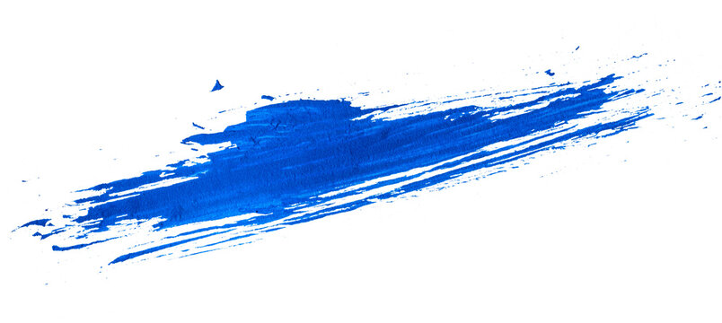 Vibrant electric blue diagonal acrylic brush stroke showing rough bristle texture isolated on a transparent background