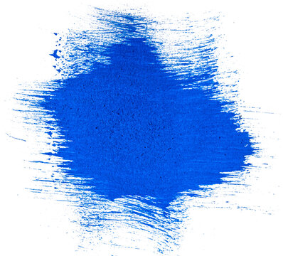 Vibrant textured bright blue acrylic paint brush stroke featuring rough scratched edges isolated on transparent background
